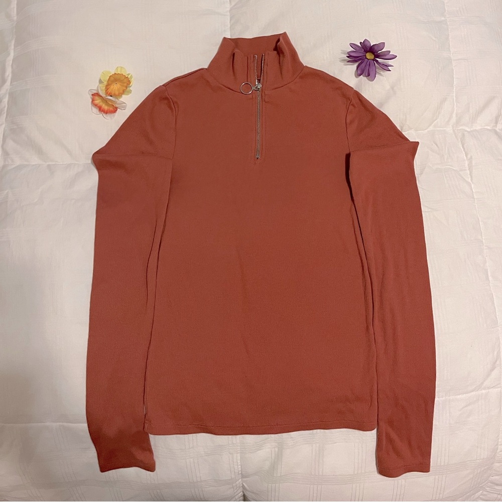 Aeropostale Women’s Zip Collar Long Sleeve Shirt Maroon